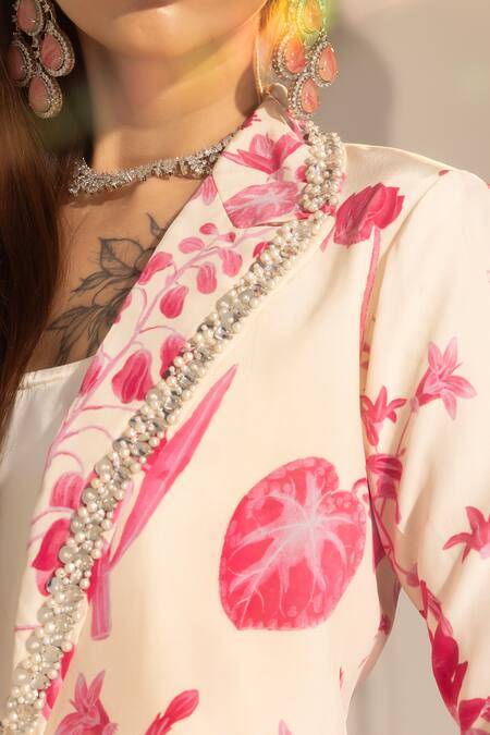 Buy SAKSHI GIRRI Ivory Crepe Sequins, Beads, Stones Botanical Print Blazer And Sharara Set Buy_SAKSHI GIRRI_Ivory Crepe Sequins, Beads, Stones Botanical Print Blazer And Sharara Set