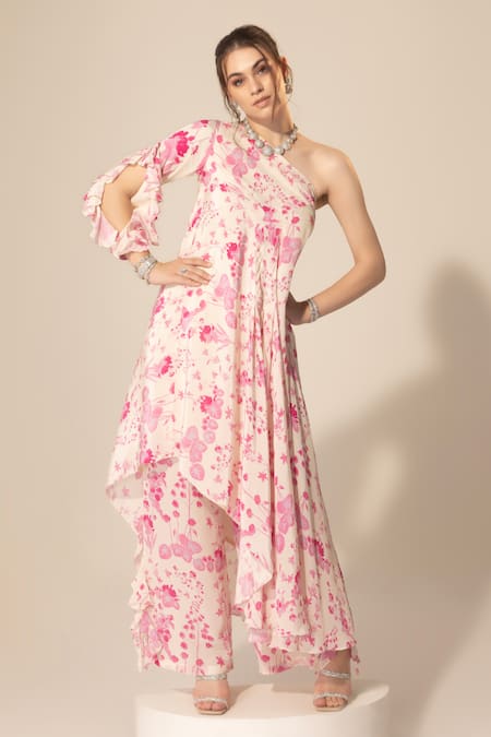 Sakshi Girri Botanical Print One-Shoulder Tunic & Pant Set 