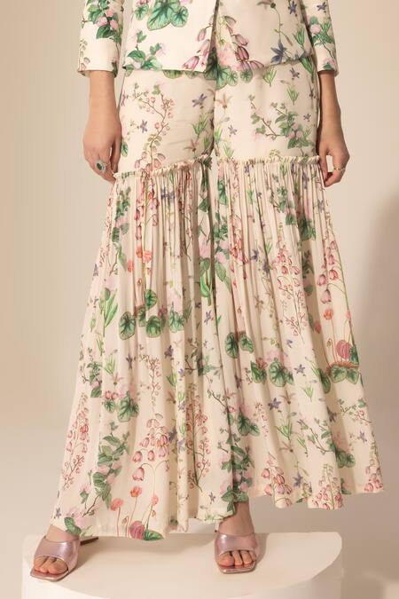 SAKSHI GIRRI Ivory Crepe Sequins, Beads, Stones Botanical Pattern Blazer And Sharara Set at Aza Fashions SAKSHI GIRRI_Ivory Crepe Sequins, Beads, Stones Botanical Pattern Blazer And Sharara Set_at_Aza_Fashions