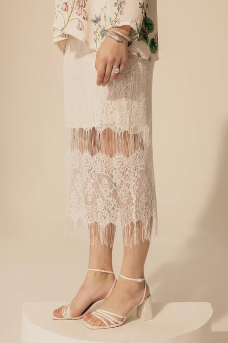 Shop SAKSHI GIRRI Ivory Crepe, Embroidery, Botanical Print Shirt And Midi Skirt Set Online at Aza Fashions Shop_SAKSHI GIRRI_Ivory Crepe, Embroidery, Botanical Print Shirt And Midi Skirt Set_Online_at_Aza_Fashions