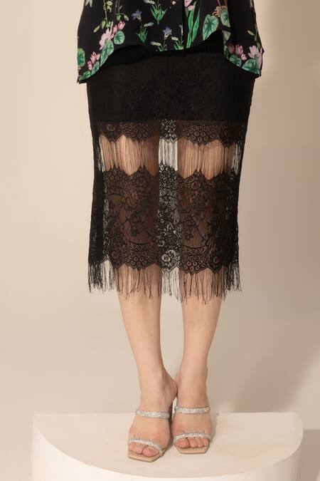 Buy SAKSHI GIRRI Black Crepe, Embroidery, Botanical Pattern Shirt And Midi Skirt Set Online at Aza Fashions Buy_SAKSHI GIRRI_Black Crepe, Embroidery, Botanical Pattern Shirt And Midi Skirt Set_Online_at_Aza_Fashions