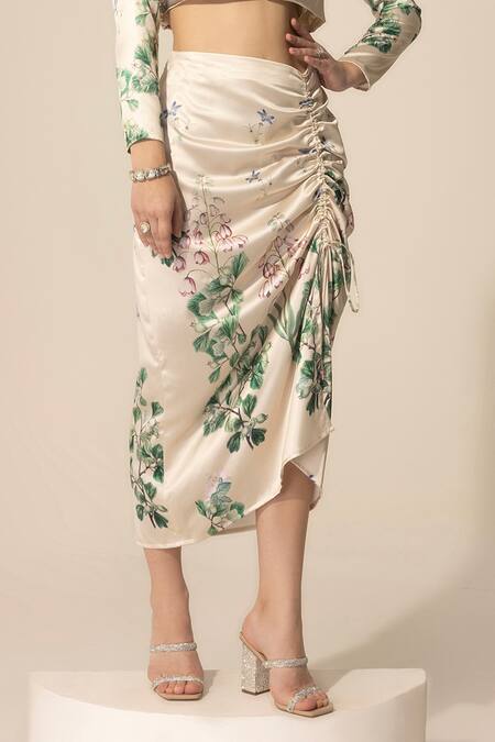 SAKSHI GIRRI Ivory Satin Sequins, Beads, Stones Botanical Print Blazer And Skirt Set Online at Aza Fashions SAKSHI GIRRI_Ivory Satin Sequins, Beads, Stones Botanical Print Blazer And Skirt Set_Online_at_Aza_Fashions