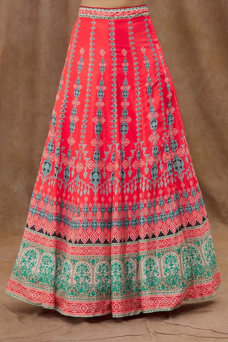 Naintara Bajaj Red Chiffon, Georgette Embroidery Mughal Print Lehenga Set at Aza Fashions Naintara Bajaj_Red Chiffon, Georgette Embroidery Mughal Print Lehenga Set _at_Aza_Fashions