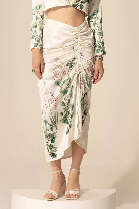 SAKSHI GIRRI Beige Satin Sequins, Beads, Stones Botanical Pattern Blazer And Skirt Set Online at Aza Fashions SAKSHI GIRRI_Beige Satin Sequins, Beads, Stones Botanical Pattern Blazer And Skirt Set_Online_at_Aza_Fashions