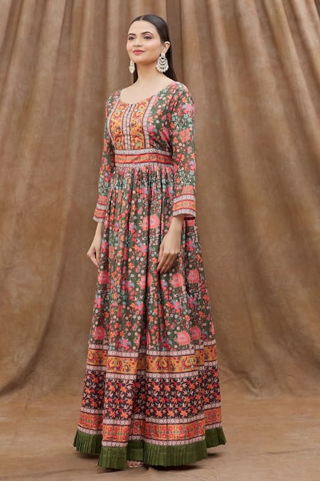 Buy Samyukta Singhania Green Net Sequins, Embroidery Round Neck Printed Anarkali With Dupatta Online at Aza Fashions Buy_Samyukta Singhania_Green Net Sequins, Embroidery Round Neck Printed Anarkali With Dupatta_Online_at_Aza_Fashions