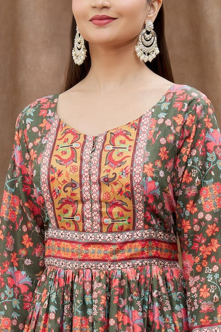 Buy Samyukta Singhania Green Net Sequins, Embroidery Round Neck Printed Anarkali With Dupatta Buy_Samyukta Singhania_Green Net Sequins, Embroidery Round Neck Printed Anarkali With Dupatta