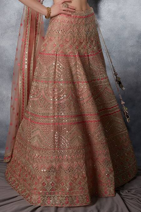 Saaj By Ankita_Pink Tulle Embroidery, Zari, Mirrors Embellished Bridal Lehenga Blouse Set _Online_at_Aza_Fashions