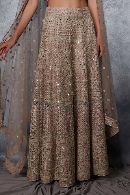 Saaj By Ankita Purple Tulle Embroidery, Mirrors, Zari Embellished Kalidar Lehenga Blouse Set Online at Aza Fashions Saaj By Ankita_Purple Tulle Embroidery, Mirrors, Zari Embellished Kalidar Lehenga Blouse Set _Online_at_Aza_Fashions