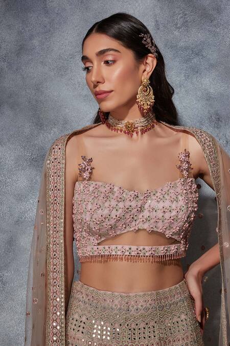 Shop Saaj By Ankita Purple Tulle Embroidery, Mirrors, Zari Embellished Kalidar Lehenga Blouse Set Online at Aza Fashions Shop_Saaj By Ankita_Purple Tulle Embroidery, Mirrors, Zari Embellished Kalidar Lehenga Blouse Set _Online_at_Aza_Fashions