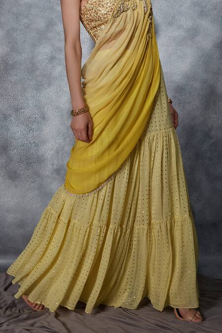 Saaj By Ankita_Green Georgette Polka Dot Embellished Sharara With Drape Attached Blouse _Online_at_Aza_Fashions