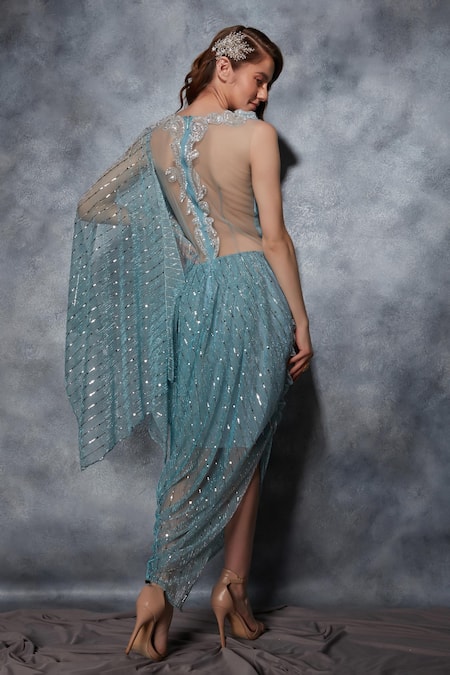 Saaj By Ankita 3D Embellished Draped Saree Gown 
