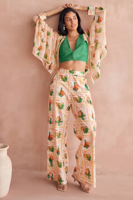 Shop NOIB Multi Color Georgette Bandeau Neck Oasis Desert Print Shirt Online at Aza Fashions Shop_NOIB_Multi Color Georgette Bandeau Neck Oasis Desert Print Shirt _Online_at_Aza_Fashions