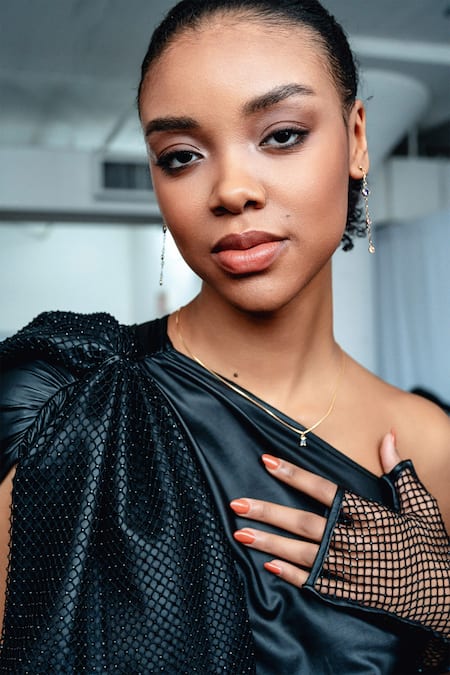 Shop_Tara And I_Black Lurex Bows One Shoulder Mesh Embellished Jumpsuit _Online_at_Aza_Fashions