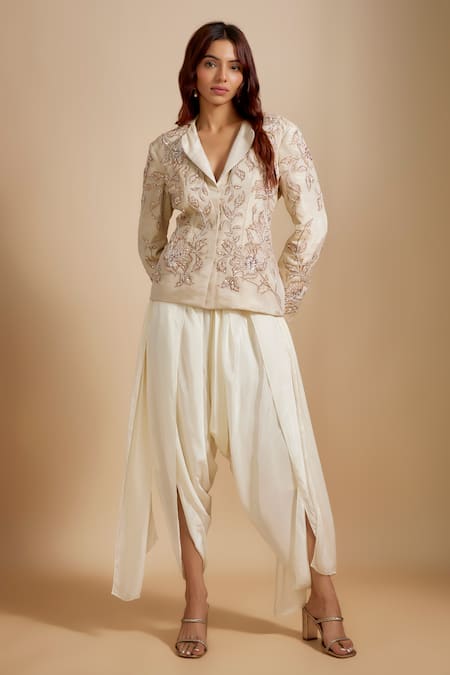 Masumi Mewawalla Floral Hand Embroidered Jacket With Dhoti Pant 