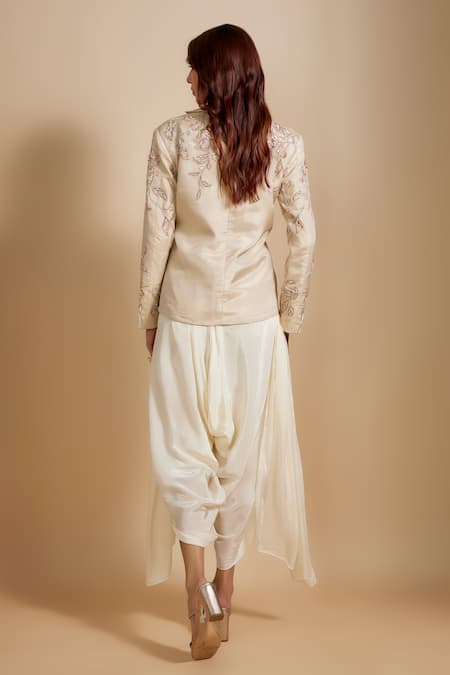 Masumi Mewawalla Floral Hand Embroidered Jacket With Dhoti Pant 