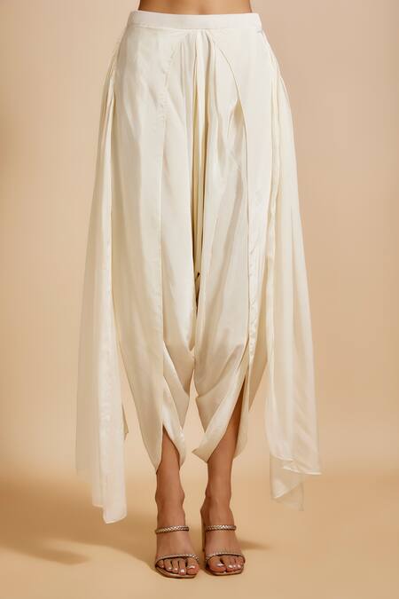 Buy_Masumi Mewawalla_Beige Tissue, Satin, Organza, Silk Floral Hand Jacket With Dhoti Pant _Online_at_Aza_Fashions