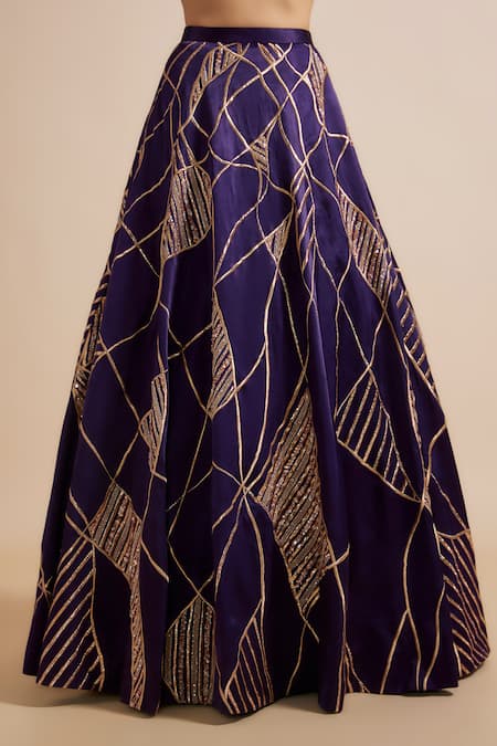 Shop_Masumi Mewawalla_Purple Tissue, Maheshwari Zari, Embroidery Geometric Hand Lehenga Set _Online_at_Aza_Fashions