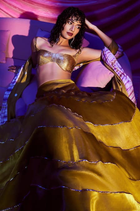 Masumi Mewawalla Embroidered Skirt Set With Shibori Dupatta