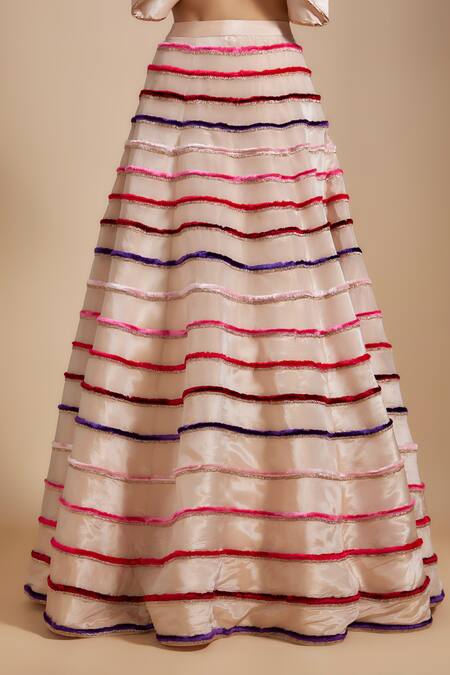 Masumi Mewawalla Peach Tissue, Linen Embroidery Sweetheart Neck Lehenga With Bow Blouse Online at Aza Fashions Masumi Mewawalla_Peach Tissue, Linen Embroidery Sweetheart Neck Lehenga With Bow Blouse _Online_at_Aza_Fashions