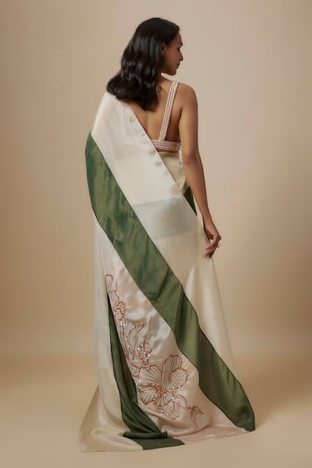 Masumi Mewawalla Color Block Saree With Embroidered Blouse 