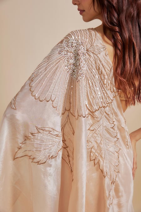 Masumi Mewawalla Peach Tissue, Linen Zari, Embroidery Skirt Saree With Rose Gold Blouse Online at Aza Fashions Masumi Mewawalla_Peach Tissue, Linen Zari, Embroidery Skirt Saree With Rose Gold Blouse _Online_at_Aza_Fashions