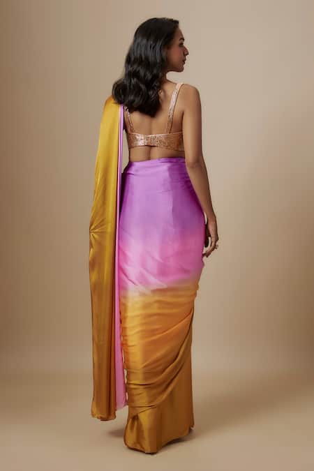 Masumi Mewawalla Ombre Pre-Draped Saree With Badla Work Blouse 