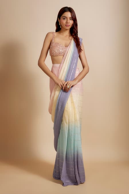 Masumi Mewawalla Pastel Ombre Pre-Draped Saree With Blouse 