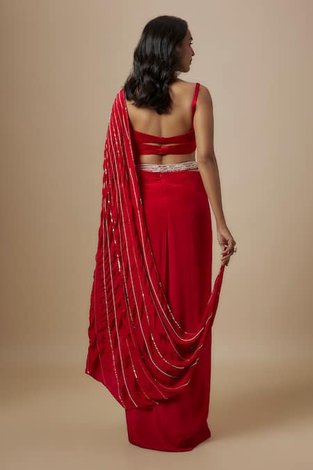 Masumi Mewawalla Slit Skirt With Embroidered Draped Blouse