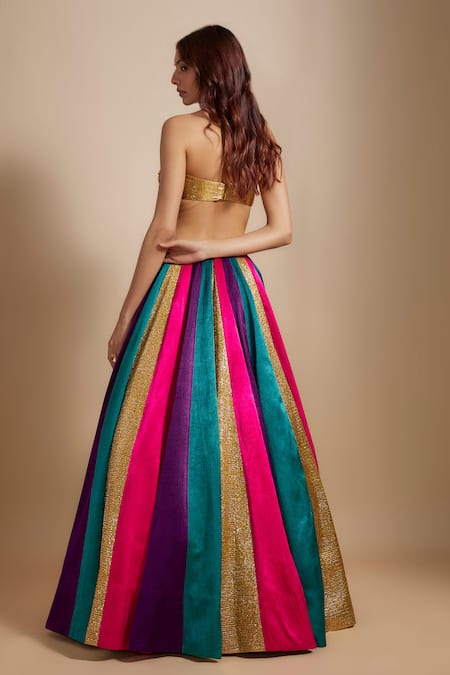 Masumi Mewawalla Color Block Skirt With Embroidered Bow Blouse 