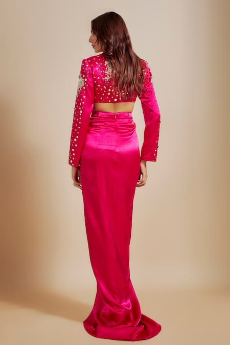 Masumi Mewawalla Embroidered Crop Blazer With Draped Skirt