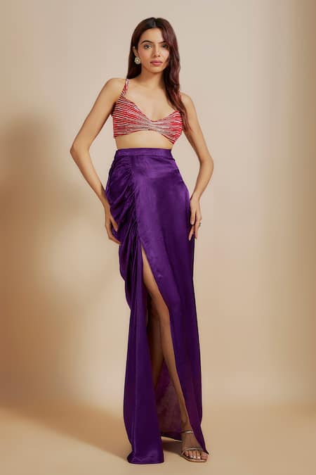 Buy Masumi Mewawalla Red Gabardine, Silk Embroidery Sweetheart Neck Blouse Draped Skirt Set Online at Aza Fashions Buy_Masumi Mewawalla_Red Gabardine, Silk Embroidery Sweetheart Neck Blouse Draped Skirt Set _Online_at_Aza_Fashions