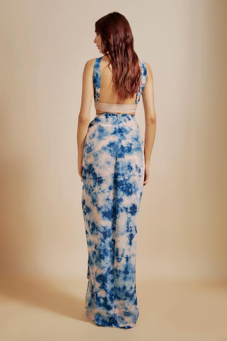 Masumi Mewawalla Shibori Skirt & Embroidered Vest Coat Set 