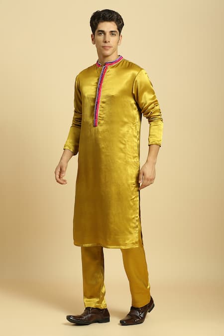 Buy_Masumi Mewawalla_Yellow Lurex, Chiffon Zari, Embroidery Mustard Kurta Set With Dupatta _Online_at_Aza_Fashions