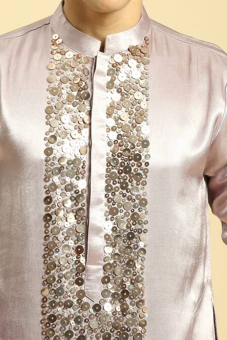 Buy_Masumi Mewawalla_Purple Maheshwari, Silk Sequins Embroidered Kurta And Pant Set _Online_at_Aza_Fashions