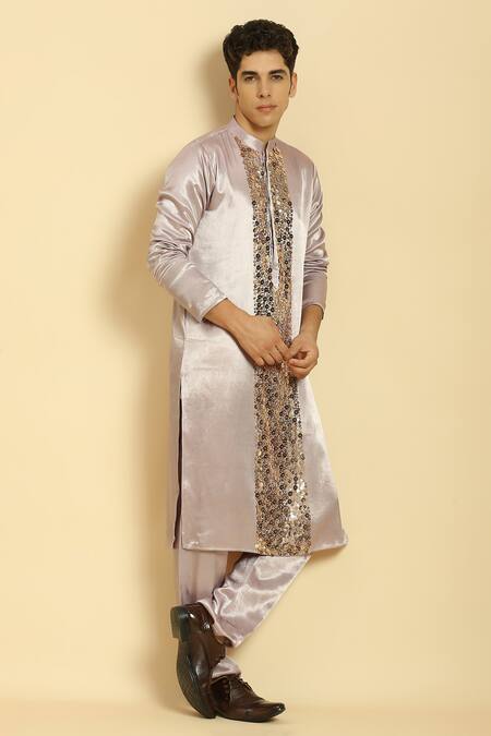 Shop_Masumi Mewawalla_Purple Maheshwari, Silk Sequins Embroidered Kurta And Pant Set _Online_at_Aza_Fashions