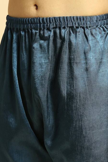 Buy_Masumi Mewawalla_Blue Gabardine Embroidery Ajrakh Print Kurta Pant Set 