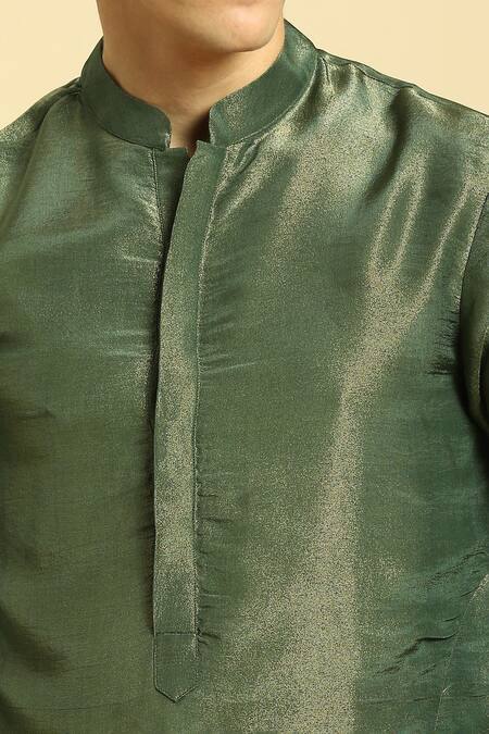 Buy_Masumi Mewawalla_Green Silk, Tissue Kurta Set With Color Block Dupatta _Online_at_Aza_Fashions