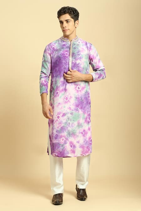 Masumi Mewawalla Purple Natural Crepe Tie Dye And Kurta With Silk Pant  