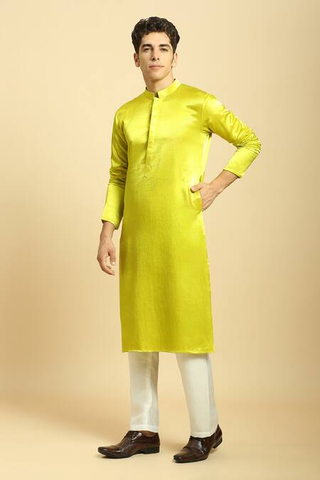 Buy_Masumi Mewawalla_Green Silk Zari Neon Kurta Set With Multi Colored Dupatta _Online_at_Aza_Fashions