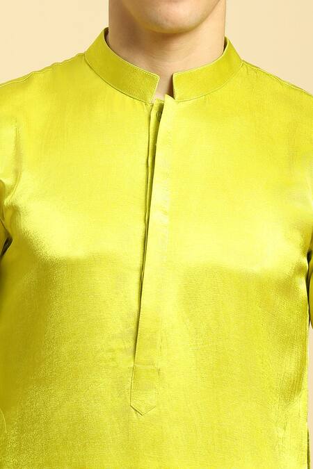 Shop_Masumi Mewawalla_Green Silk Zari Neon Kurta Set With Multi Colored Dupatta _Online_at_Aza_Fashions