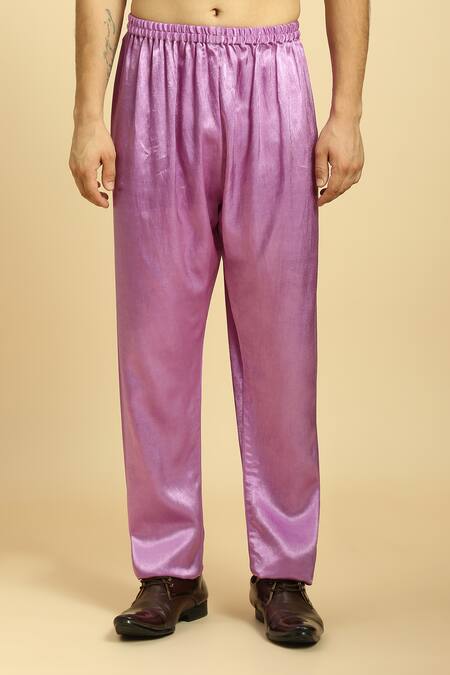 Shop_Masumi Mewawalla_Purple Gabardine, Linen, Maheshwari, Silk Solid Kurta Set With Ombre Dupatta _Online_at_Aza_Fashions