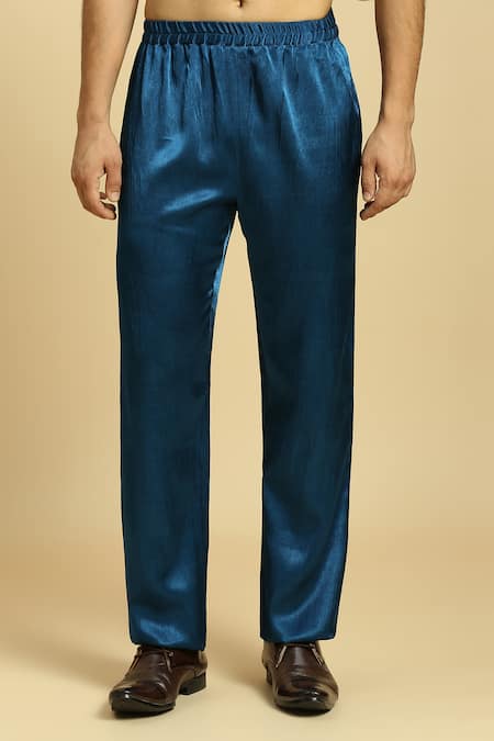 Masumi Mewawalla_Blue Maheshwari, Silk Embroidery Hand Collar Kurta Set _at_Aza_Fashions