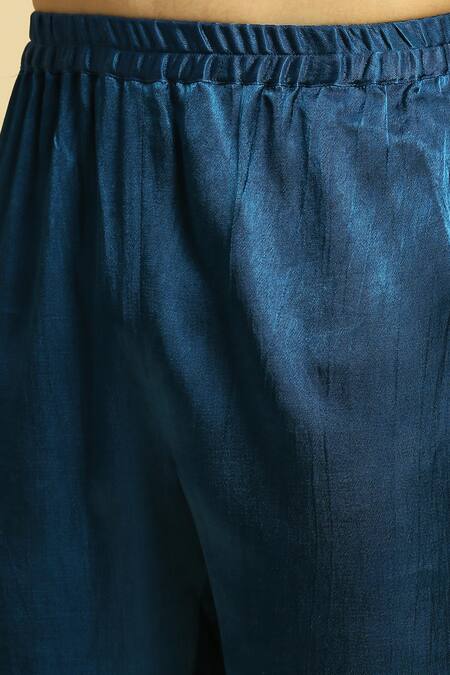 Buy_Masumi Mewawalla_Blue Maheshwari, Silk Embroidery Hand Collar Kurta Set 