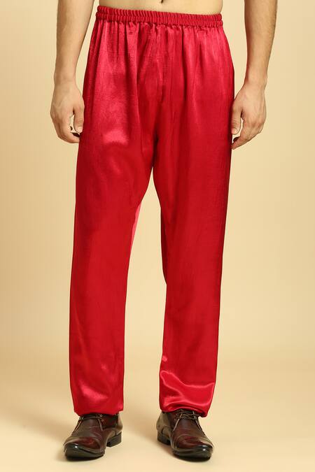 Masumi Mewawalla_Red Maheshwari, Silk Zari, Embroidery Kurta And Pant Set _at_Aza_Fashions