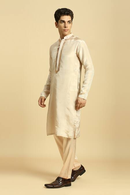 Buy_Masumi Mewawalla_Peach Tissue, Lurex Embroidery Straight Kurta Set With Ombre Dupatta _Online_at_Aza_Fashions