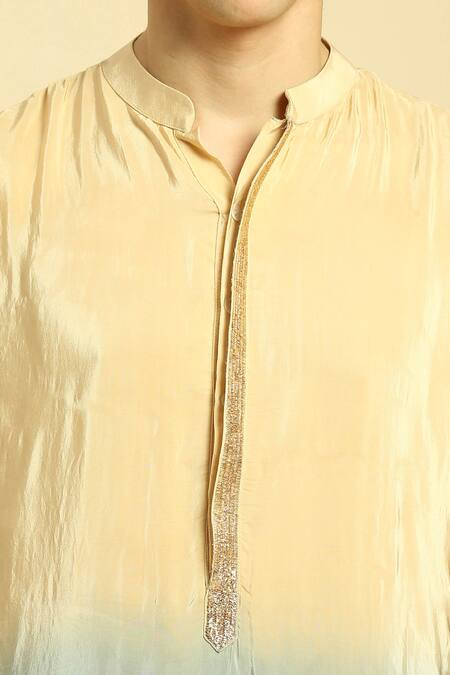 Buy_Masumi Mewawalla_Beige Silk, Crepe Embroidery Placket Ombre Kurta Pant Set _Online_at_Aza_Fashions