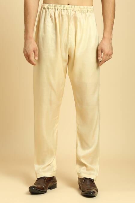 Masumi Mewawalla_Beige Silk, Crepe Embroidery Placket Ombre Kurta Pant Set _at_Aza_Fashions