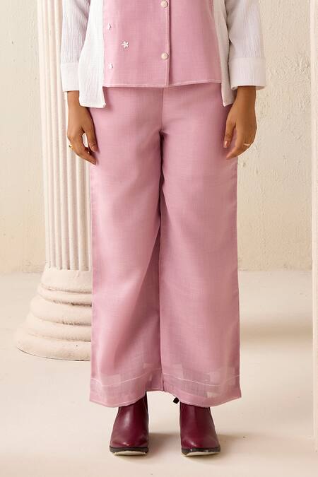 Savaaya Pink Viscose, Linen Collared Applique Colourblock Shirt With Pant Online at Aza Fashions Savaaya_Pink Viscose, Linen Collared Applique Colourblock Shirt With Pant_Online_at_Aza_Fashions