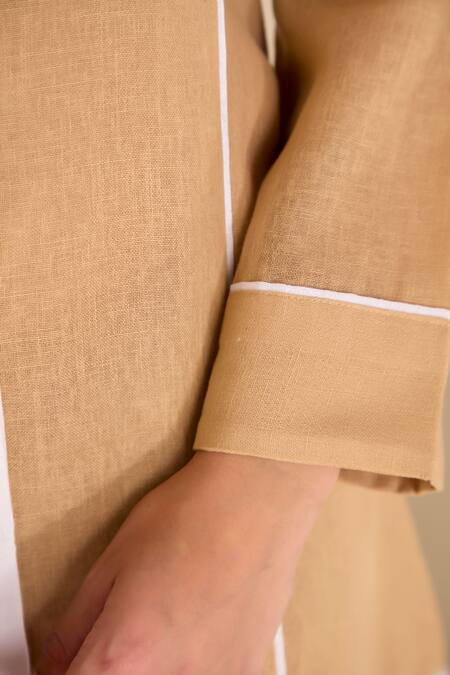 Savaaya Beige Linen Embroidery Bandeau Neck Color Blocked Collared Dress at Aza Fashions Savaaya_Beige Linen Embroidery Bandeau Neck Color Blocked Collared Dress _at_Aza_Fashions