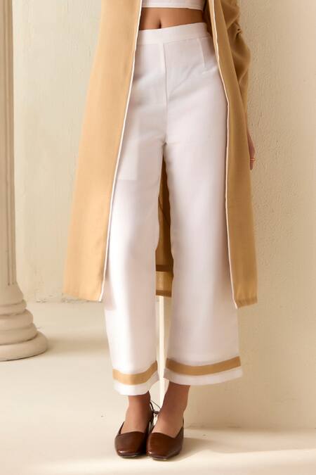 Savaaya_Beige Linen Blend Solid Lapel Collar Jacket Pant Set  _Online_at_Aza_Fashions